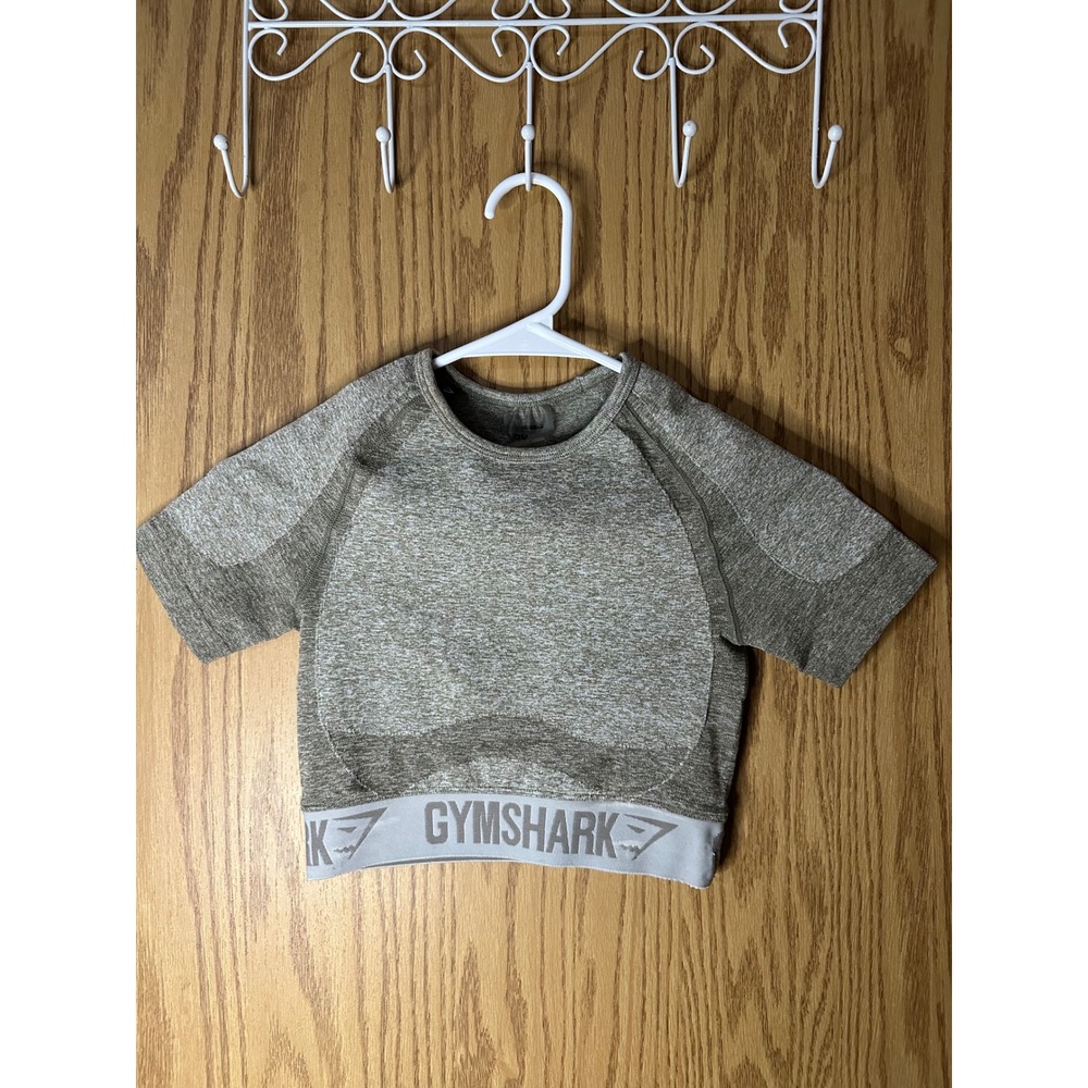 Gymshark Flex Seamless Crop Top Womens Small Sage Green Grey Marl Short Sleeve